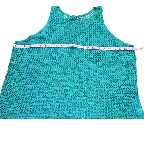 SOLD vintage 90s teal knit cotton mesh shirt size large - Picture 5 of 8